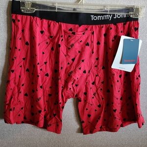 Tommy John Red Boxer Briefs with Black Heart Pattern
